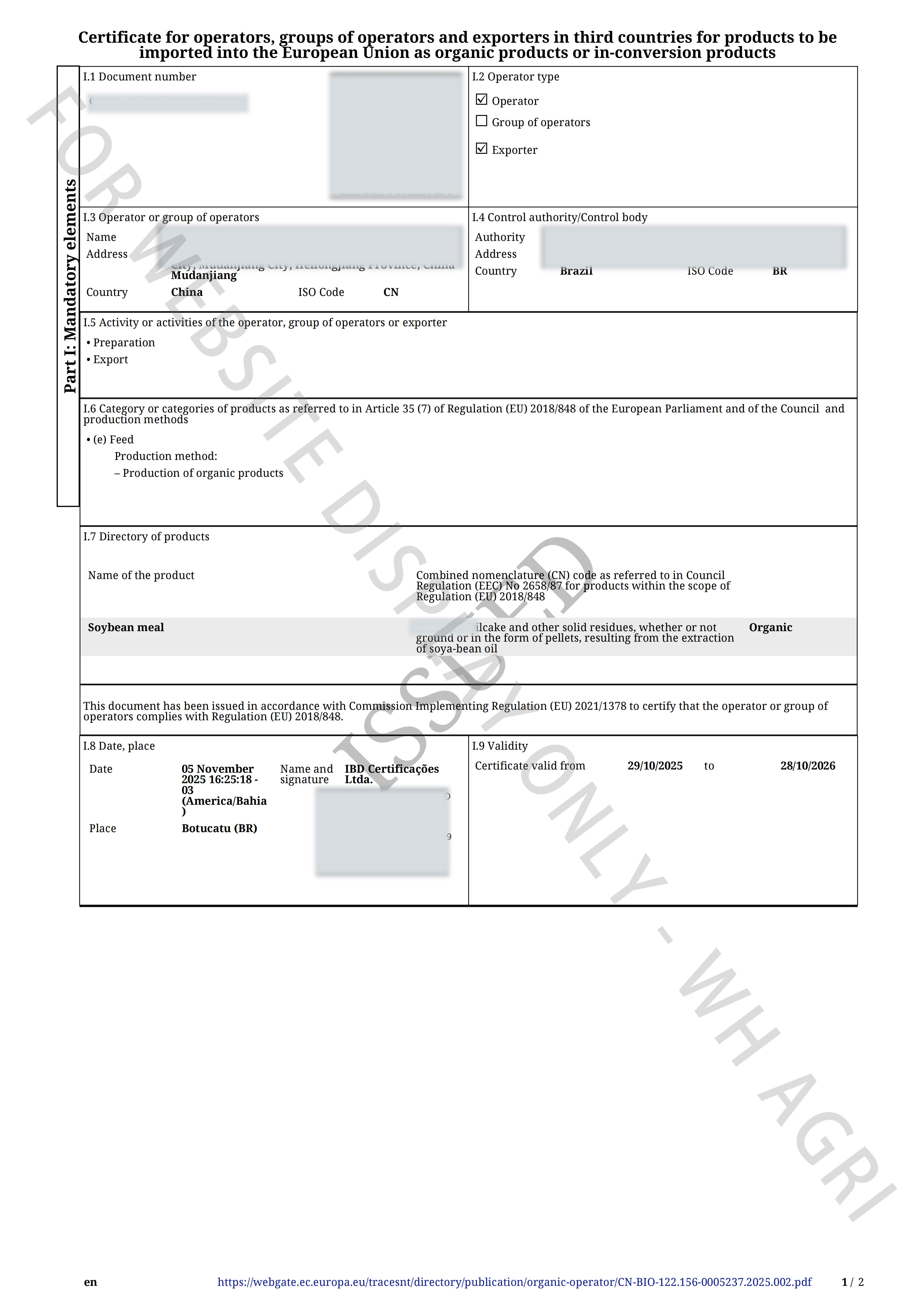 EU Organic certificate
